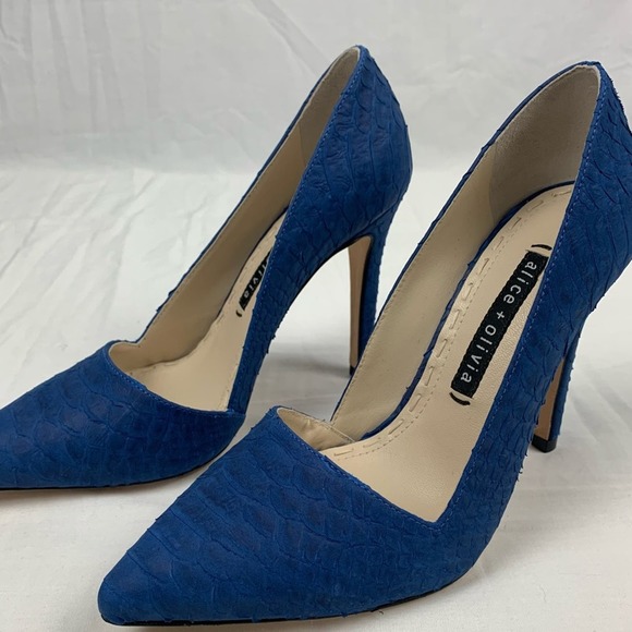 Alice Olivia Size 6 Blue Pointed Toe Suede Leather Pumps Dina Whipstitch Brazil - Picture 3 of 16